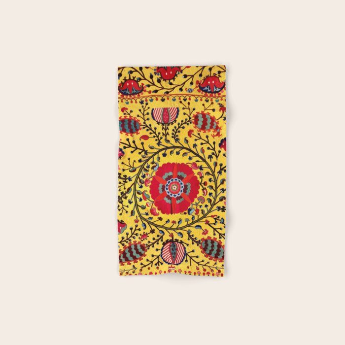 Bright Yellow Ground Uzbekistan Suzani Bath Towel Gallery Image 1