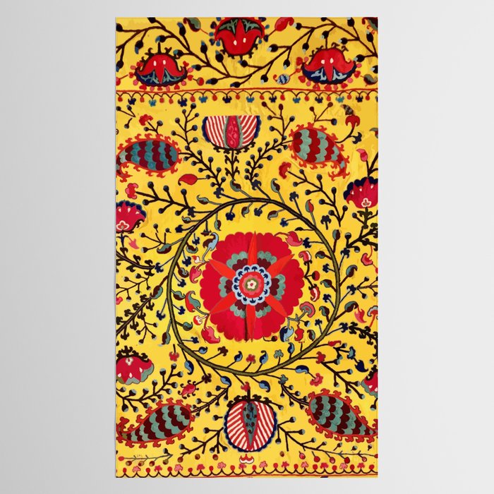 Bright Yellow Ground Uzbekistan Suzani Tablecloth Gallery Image 2