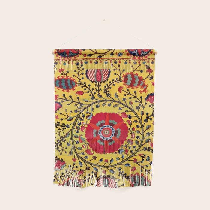 Bright Yellow Ground Uzbekistan Suzani Wall Hanging Gallery Image 1
