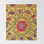 Bright Yellow Ground Uzbekistan Suzani Throw Blanket Gallery Image 2