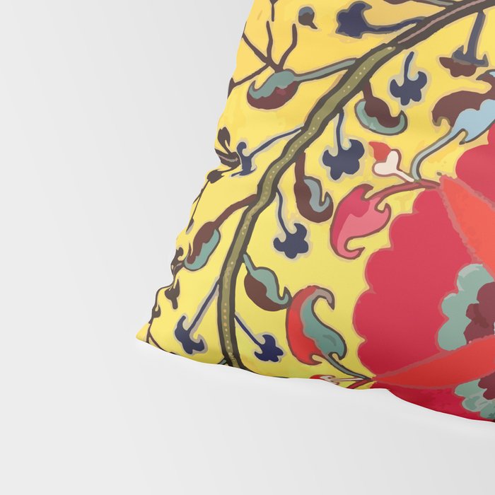 Bright Yellow Ground Uzbekistan Suzani Pillow Sham Gallery Image 4