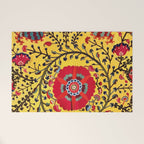 Bright Yellow Ground Uzbekistan Suzani Welcome Mat Gallery Image 1