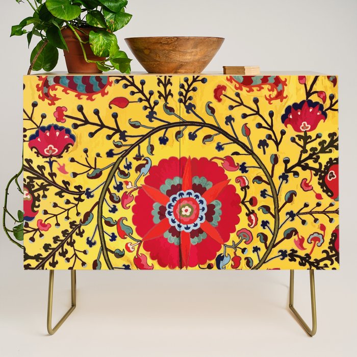 Bright Yellow Ground Uzbekistan Suzani Credenza Gallery Image 1