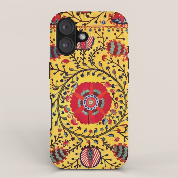Bright Yellow Ground Uzbekistan Suzani iPhone Case Gallery Image 1