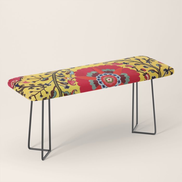 Bright Yellow Ground Uzbekistan Suzani Bench Gallery Image 1