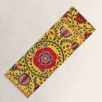 Bright Yellow Ground Uzbekistan Suzani Yoga Mat Gallery Image 1