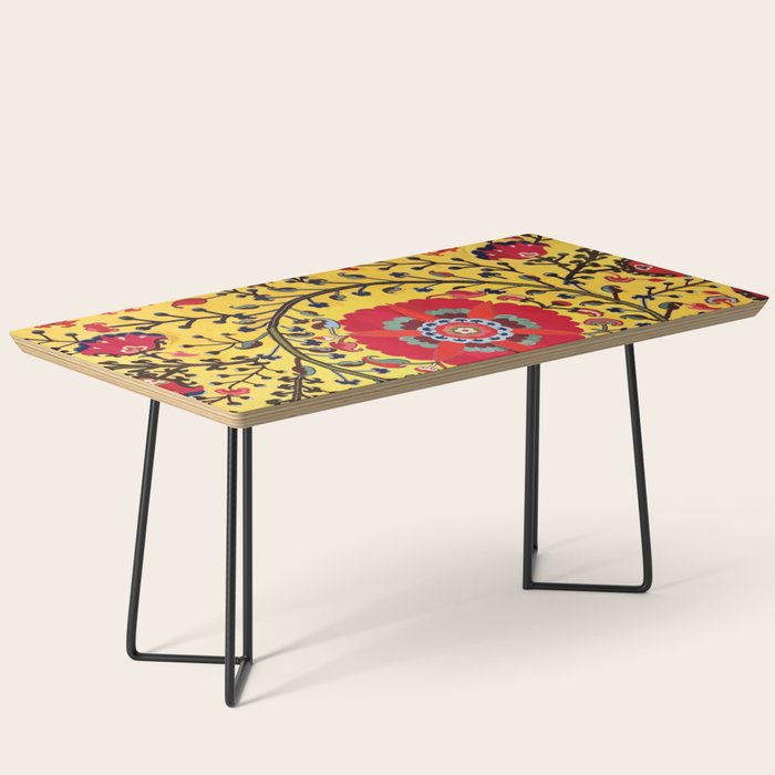 Bright Yellow Ground Uzbekistan Suzani Coffee Table Gallery Image 1