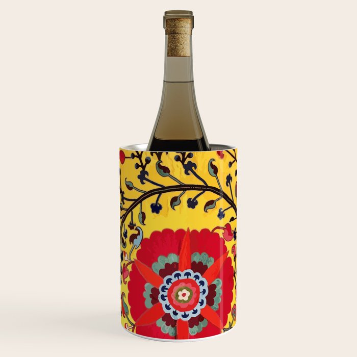 Bright Yellow Ground Uzbekistan Suzani Wine Chiller Gallery Image 1