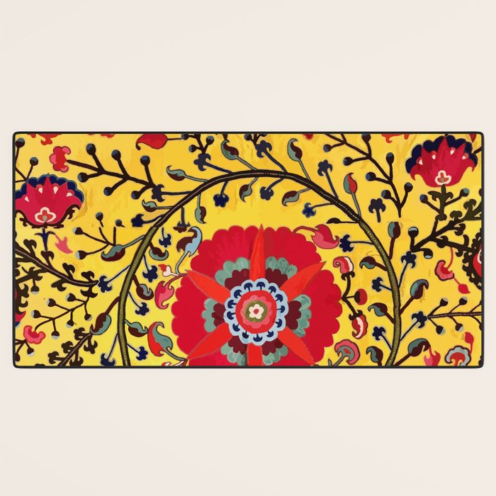 Bright Yellow Ground Uzbekistan Suzani Desk Mat Gallery Image 3