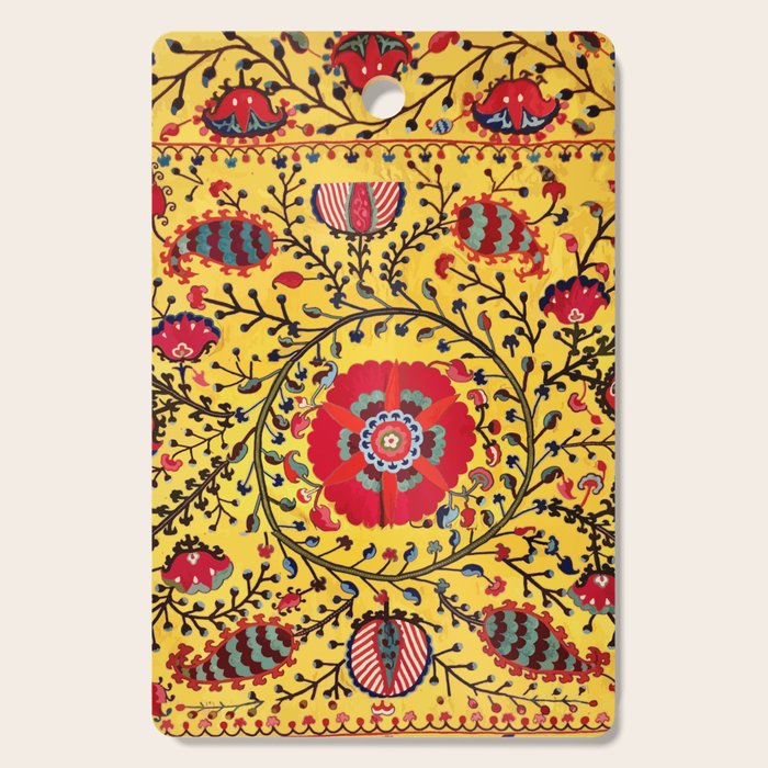 Bright Yellow Ground Uzbekistan Suzani Cutting Board Gallery Image 1