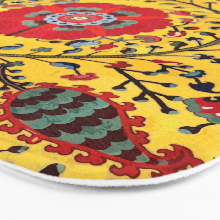 Bright Yellow Ground Uzbekistan Suzani Bath Mat Gallery Image 3