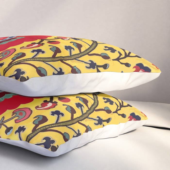 Bright Yellow Ground Uzbekistan Suzani Pillow Sham Gallery Image 3