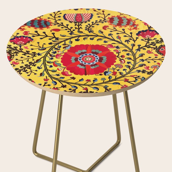 Bright Yellow Ground Uzbekistan Suzani Side Table Gallery Image 2
