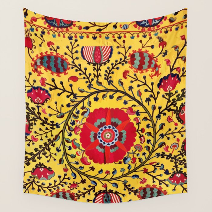 Bright Yellow Ground Uzbekistan Suzani Wall Tapestry Gallery Image 4
