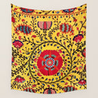 Bright Yellow Ground Uzbekistan Suzani Wall Tapestry Gallery Image 4