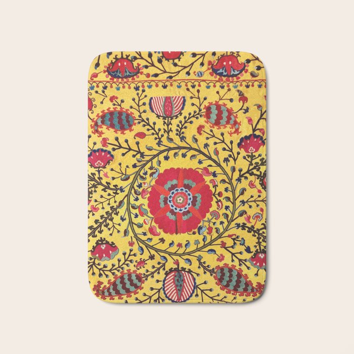 Bright Yellow Ground Uzbekistan Suzani Bath Mat Gallery Image 1