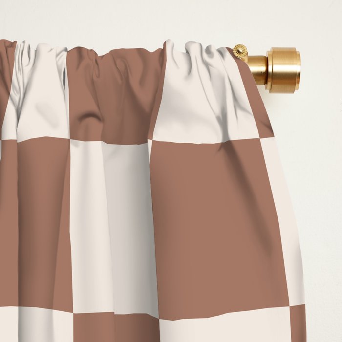 Tri Check Checkered Pattern Inspired by PANTONE 17 1230 Color of the Year Mocha Mousse Window Curtain Gallery Image 2