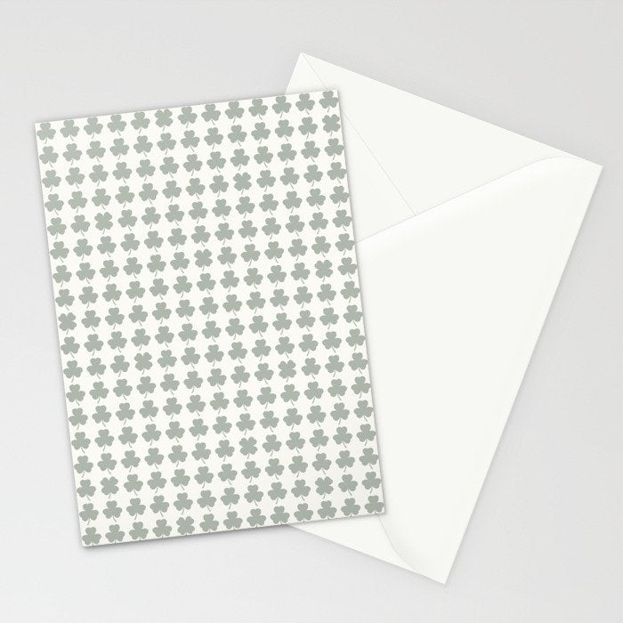 Clovers XXXIV Neutral Green Botanical Pattern Stationery Card Gallery Image 2