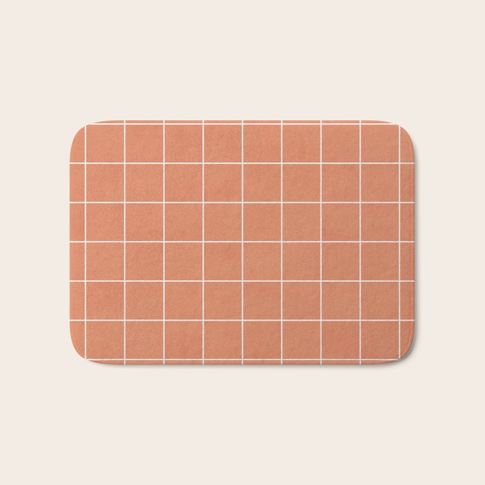 Small Grid Pattern - Coral Bath Mat Gallery Image 1