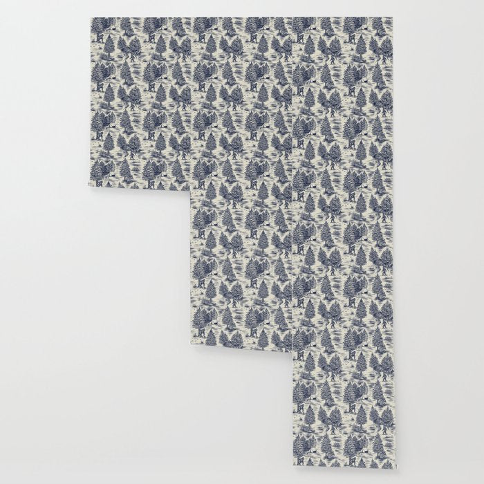 Bigfoot / Sasquatch Toile de Jouy in Blue Wallpaper Gallery Image 3