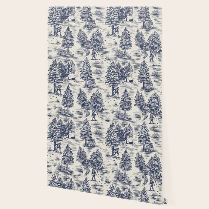 Bigfoot / Sasquatch Toile de Jouy in Blue Wallpaper Gallery Image 2