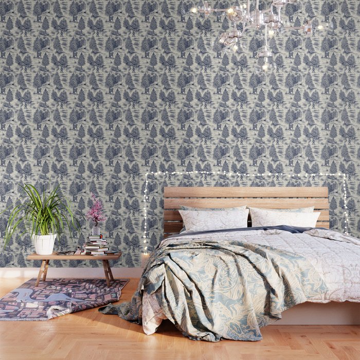 Bigfoot / Sasquatch Toile de Jouy in Blue Wallpaper Gallery Image 1