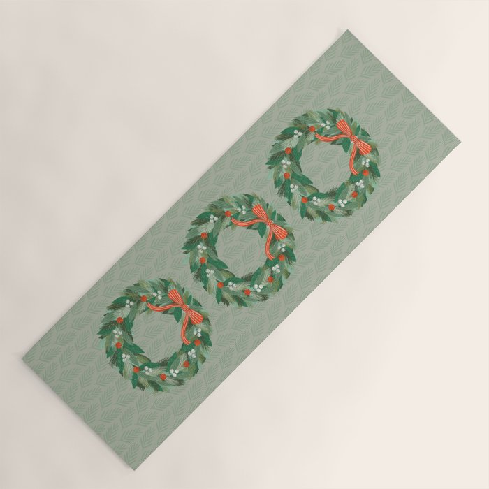 Happy Holidays Christmas Wreath Yoga Mat Gallery Image 1