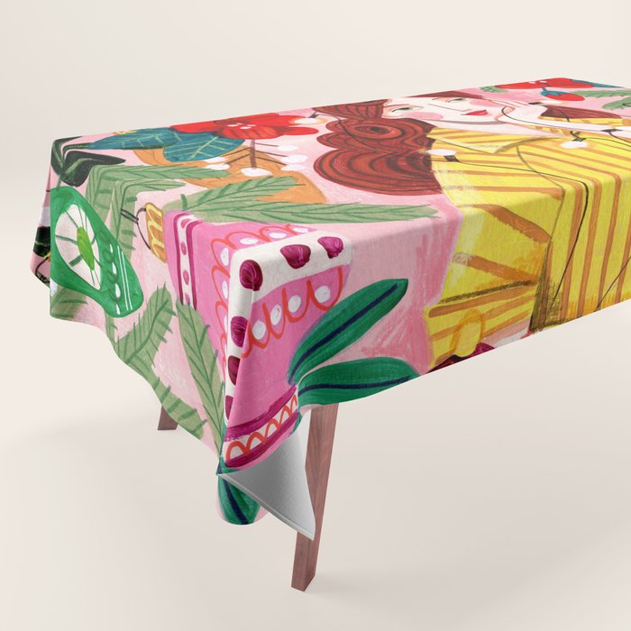 Midcentury Festive Christmas Woman Tablecloth Gallery Image 1