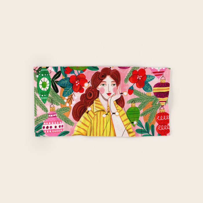 Midcentury Festive Christmas Woman Bath Towel Gallery Image 1