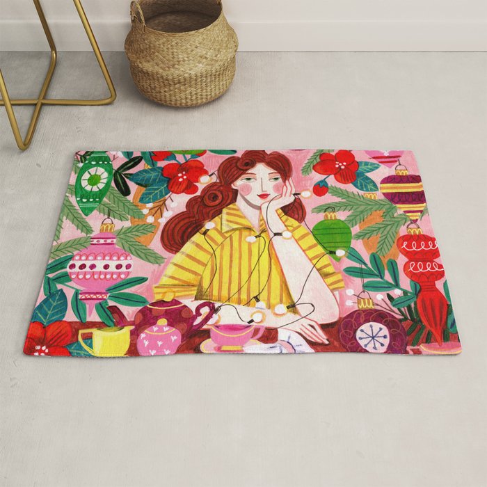Midcentury Festive Christmas Woman Rug Gallery Image 1