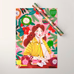Midcentury Festive Christmas Woman Wrapping Paper Gallery Image 1