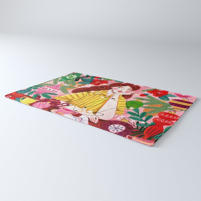Midcentury Festive Christmas Woman Rug Gallery Image 3