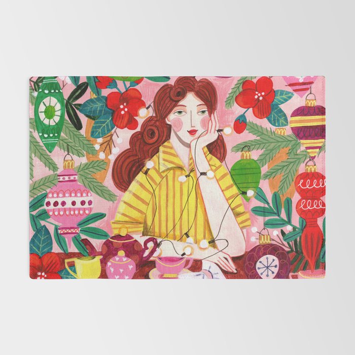 Midcentury Festive Christmas Woman Rug Gallery Image 2