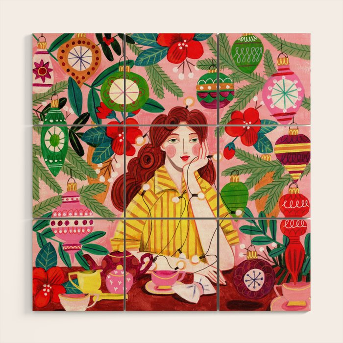 Midcentury Festive Christmas Woman Wood Wall Art Gallery Image 1