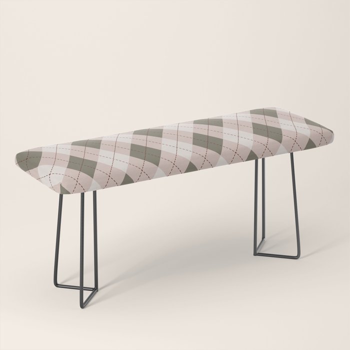 Classic Argyle Pattern Sage and Baby Pink Bench Gallery Image 1