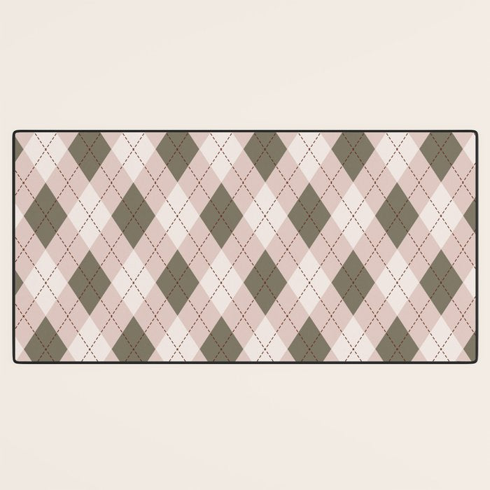 Classic Argyle Pattern Sage and Baby Pink Desk Mat Gallery Image 3
