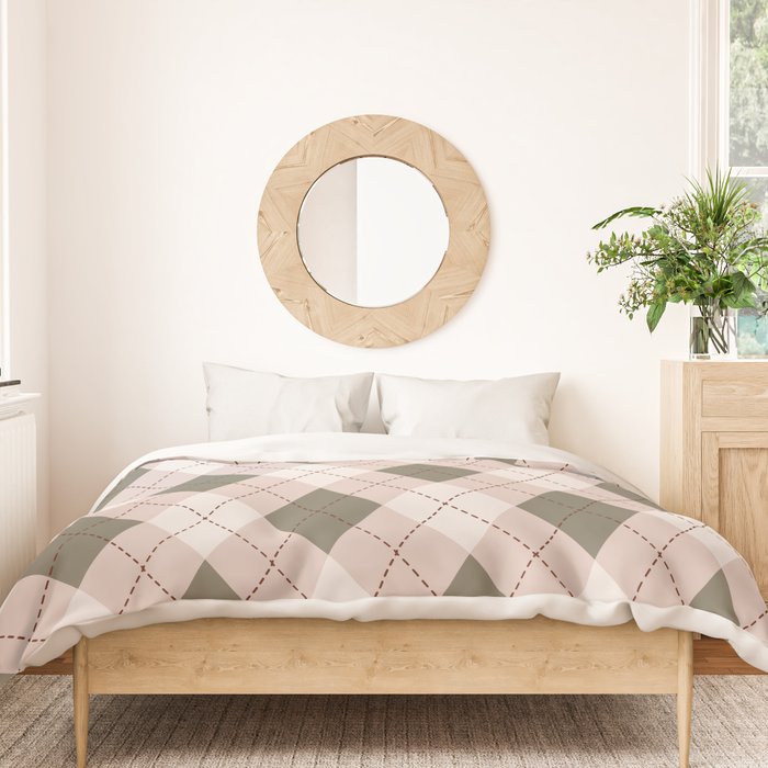Classic Argyle Pattern Sage and Baby Pink Duvet Cover Gallery Image 3