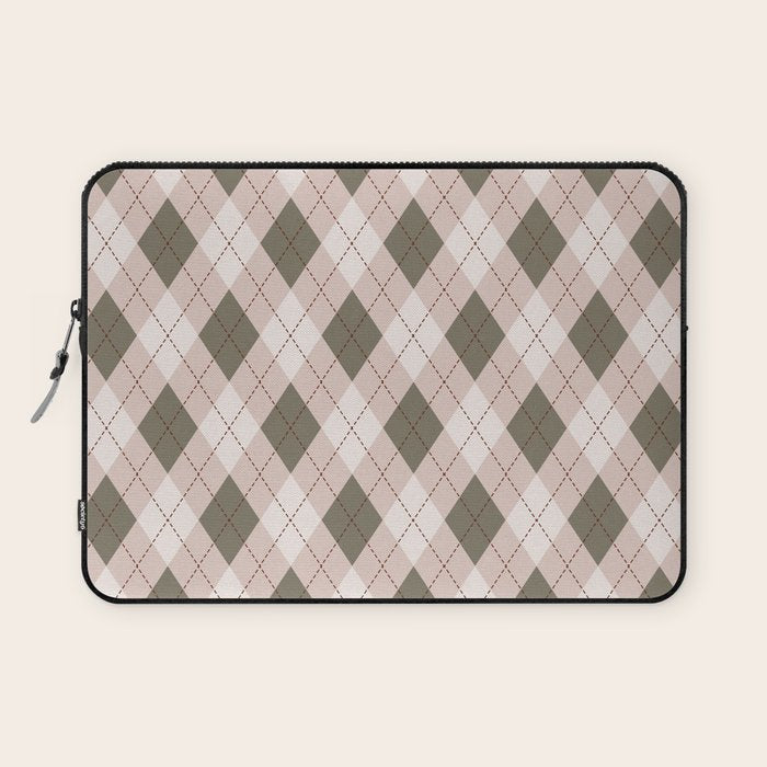 Classic Argyle Pattern Sage and Baby Pink Laptop Sleeve Gallery Image 1