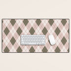 Classic Argyle Pattern Sage and Baby Pink Desk Mat Gallery Image 1