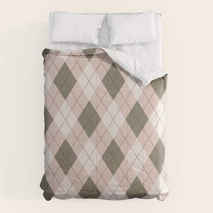 Classic Argyle Pattern Sage and Baby Pink Comforter Gallery Image 6
