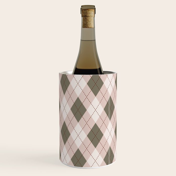 Classic Argyle Pattern Sage and Baby Pink Wine Chiller Gallery Image 1