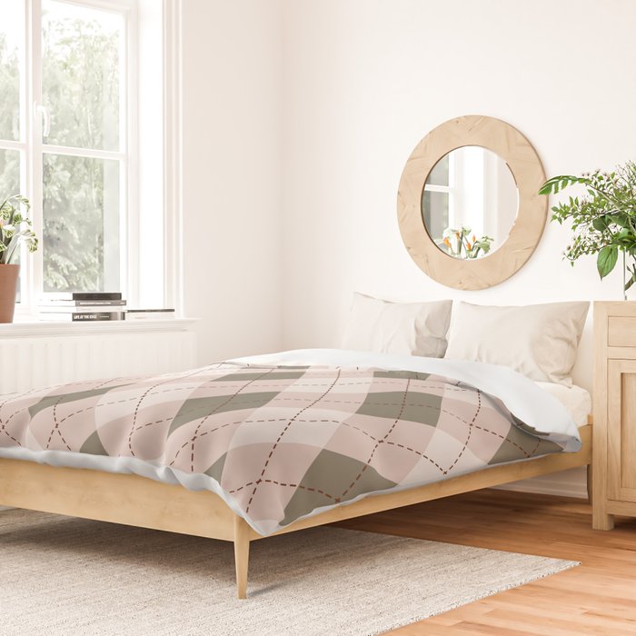 Classic Argyle Pattern Sage and Baby Pink Duvet Cover Gallery Image 2