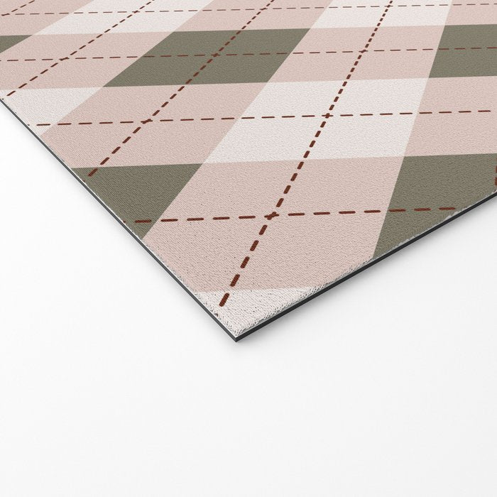 Classic Argyle Pattern Sage and Baby Pink Welcome Mat Gallery Image 2