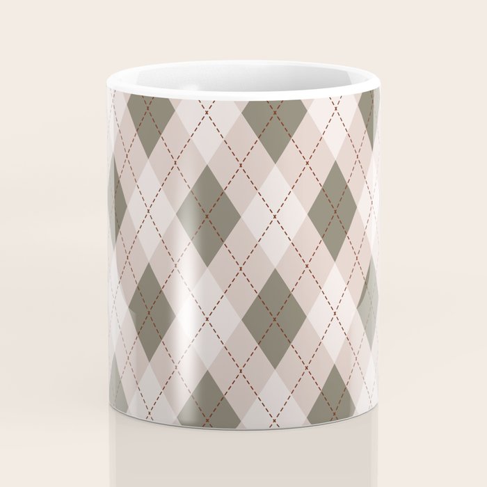 Classic Argyle Pattern Sage and Baby Pink Coffee Mug Gallery Image 4