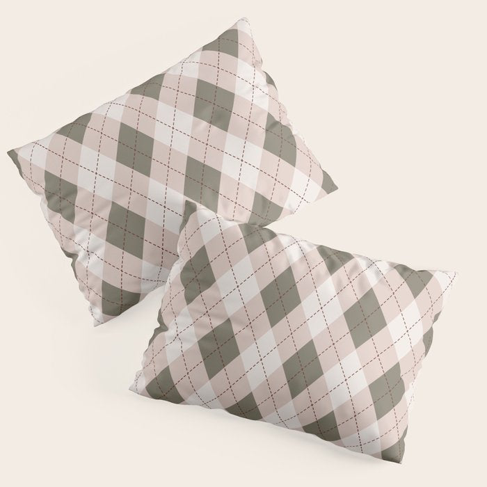 Classic Argyle Pattern Sage and Baby Pink Pillow Sham Gallery Image 1