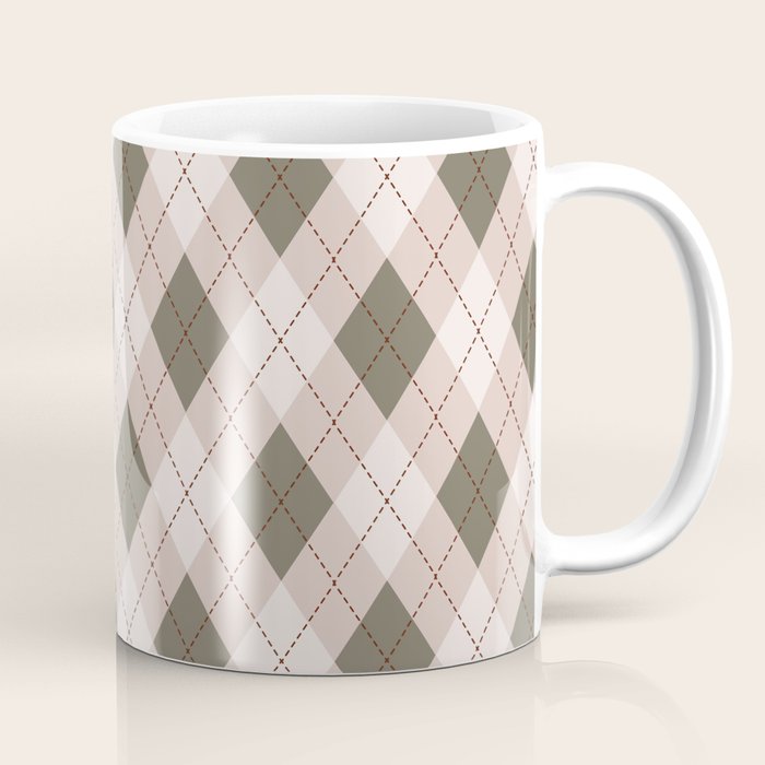 Classic Argyle Pattern Sage and Baby Pink Coffee Mug Gallery Image 1