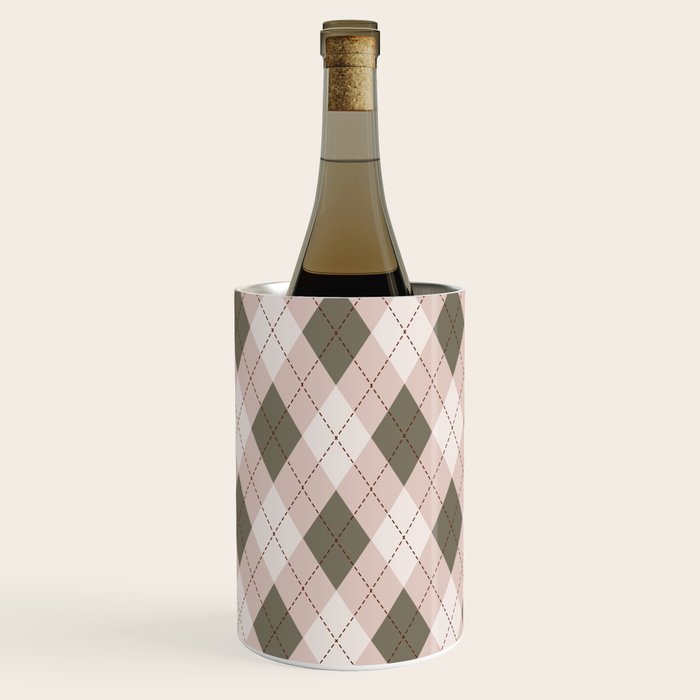 Classic Argyle Pattern Sage and Baby Pink Wine Chiller Gallery Image 3