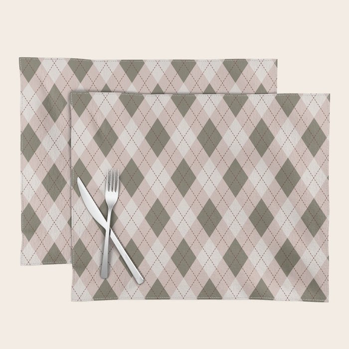 Classic Argyle Pattern Sage and Baby Pink Placemat Gallery Image 1