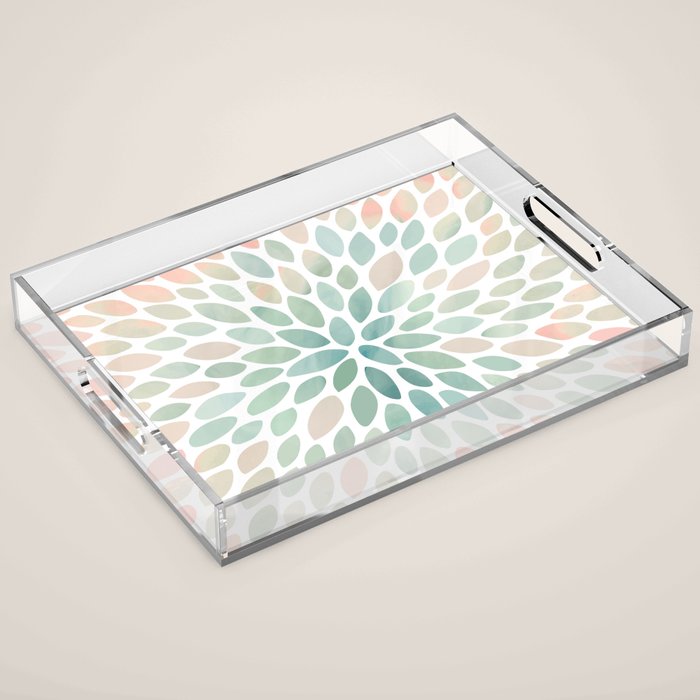 Floral Bloom, Abstract Watercolor, Coral, Peach, Green, Floral Prints Acrylic Tray Gallery Image 1