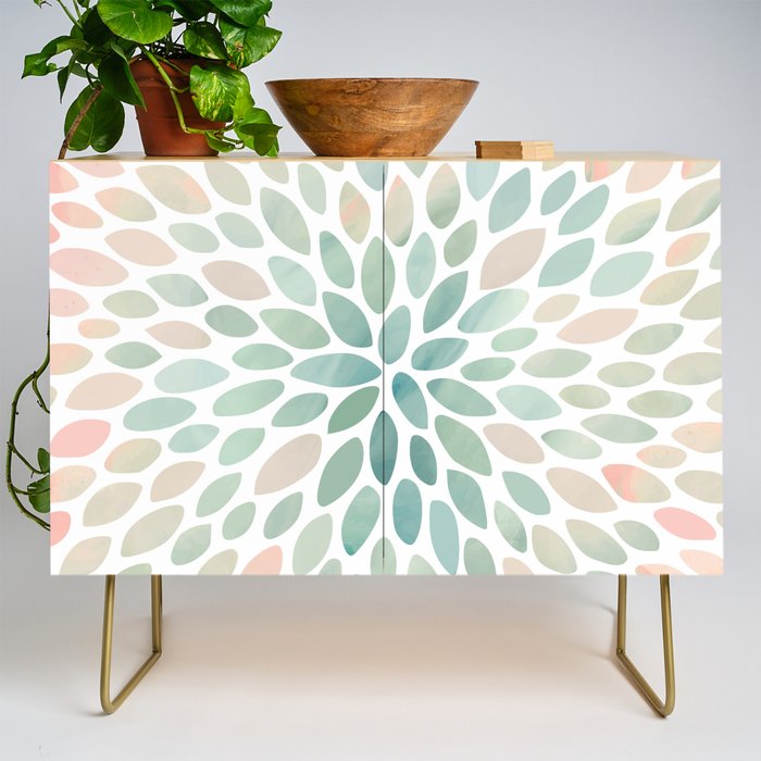 Floral Bloom, Abstract Watercolor, Coral, Peach, Green, Floral Prints Credenza Gallery Image 1